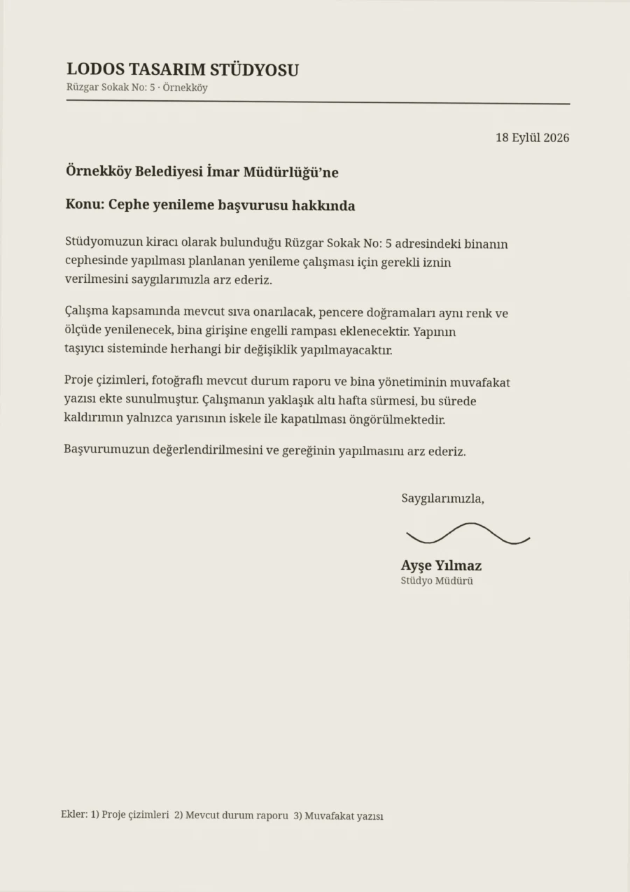 Taranmış dilekçenin özgün ilk sayfası.